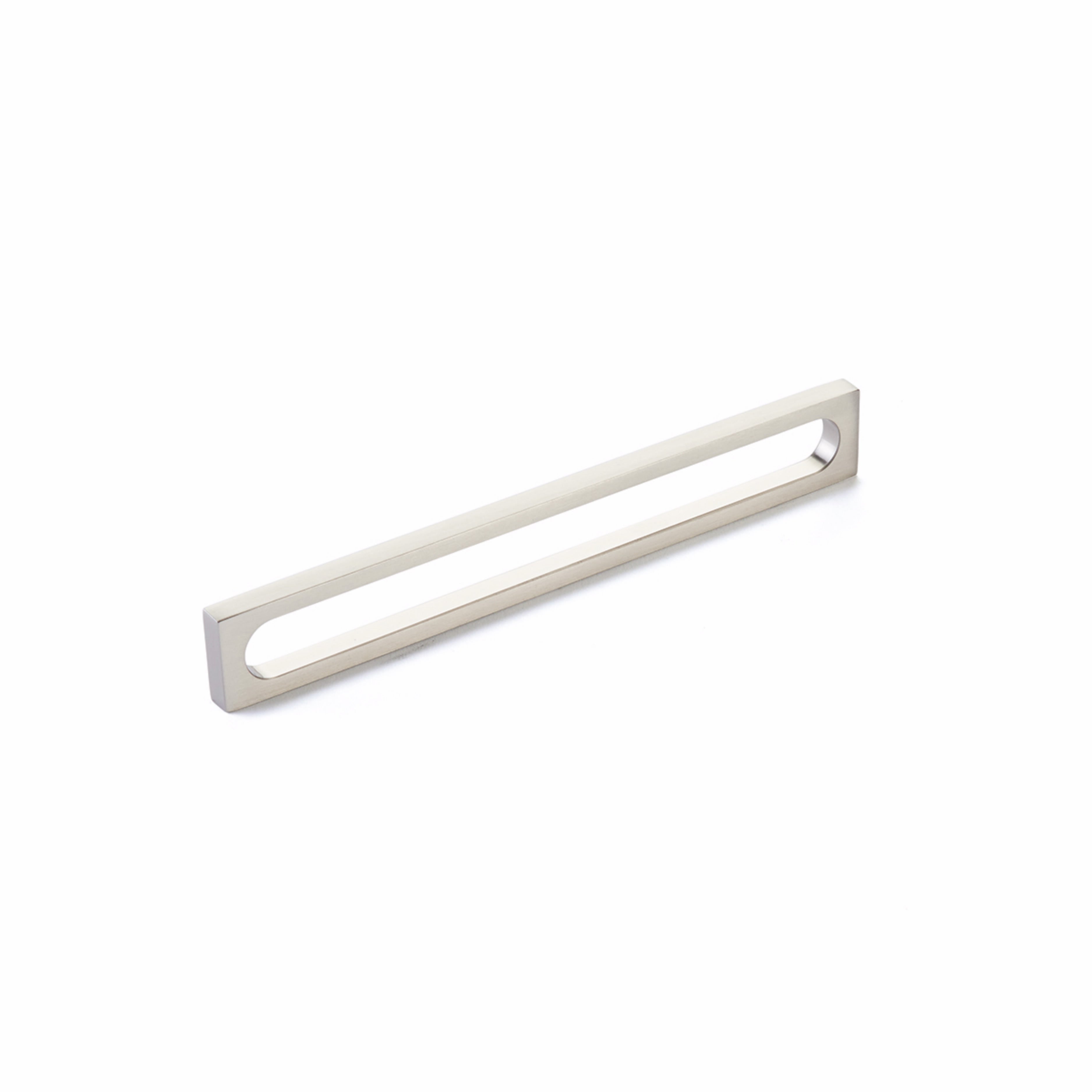 Schaub 10034-BN 8-3/8" Cafe Modern Oval Slot Cabinet Pull with 8" Center to Center Brushed Nickel Finish Sparrow Supply