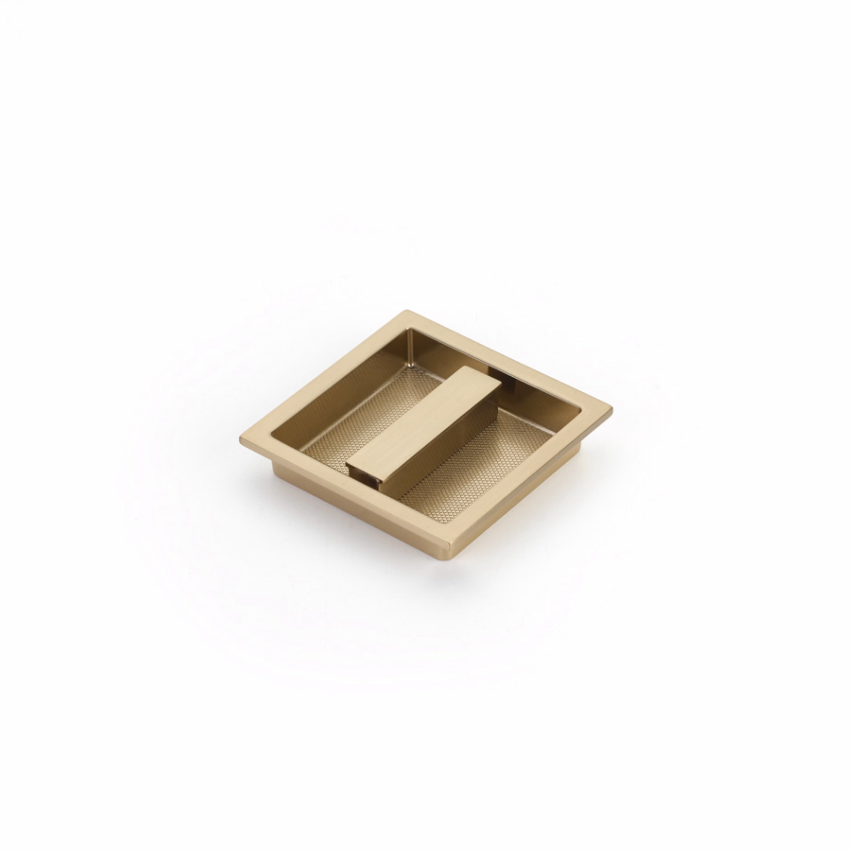 Schaub 1207-SSB 3-7/8" x 3-7/8" Modo Centered Recessed Pull Signature Satin Brass Finish Sparrow Supply