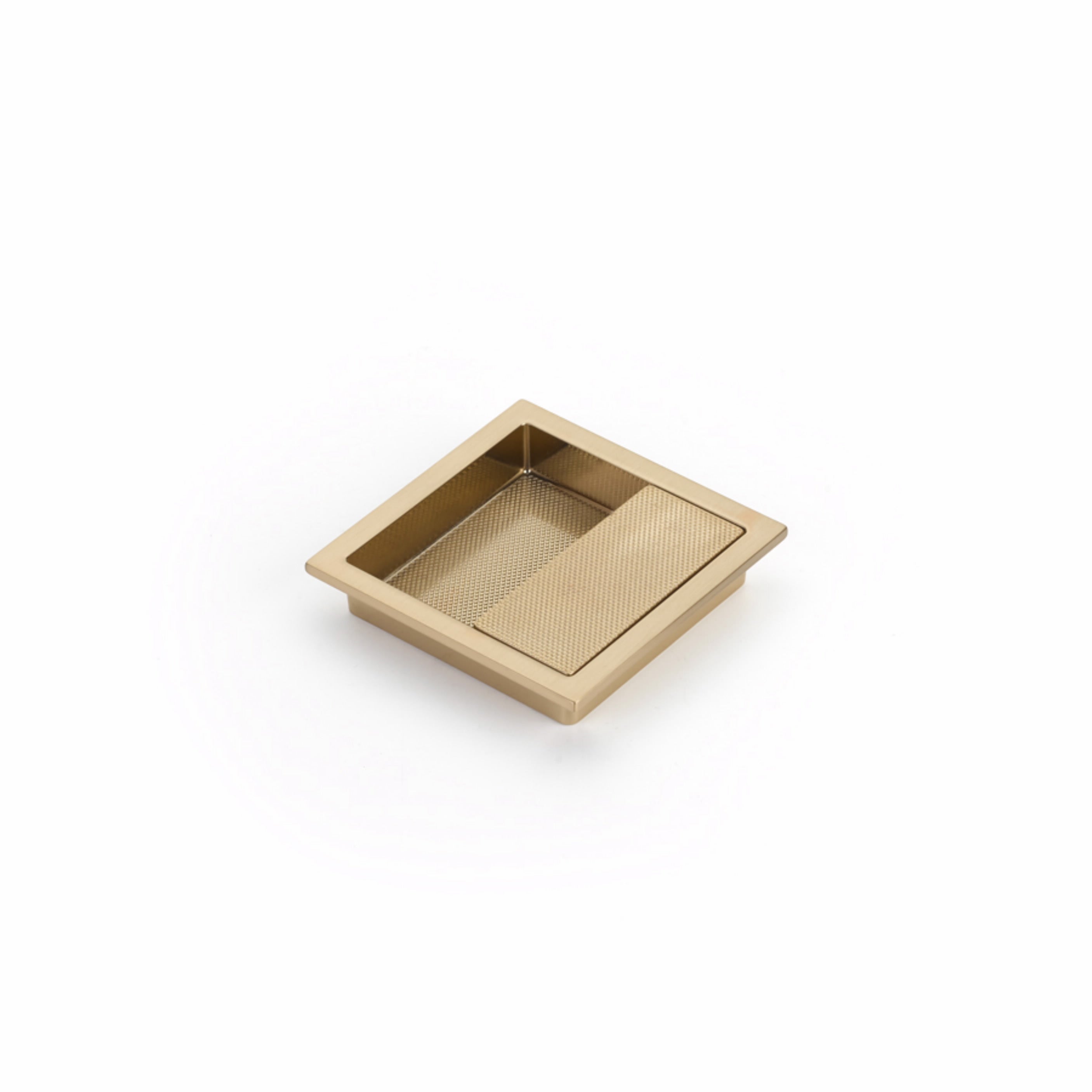 Schaub 1208-SSB 3-7/8" x 3-7/8" Modo Offset Recessed Pull Signature Satin Brass Finish Sparrow Supply