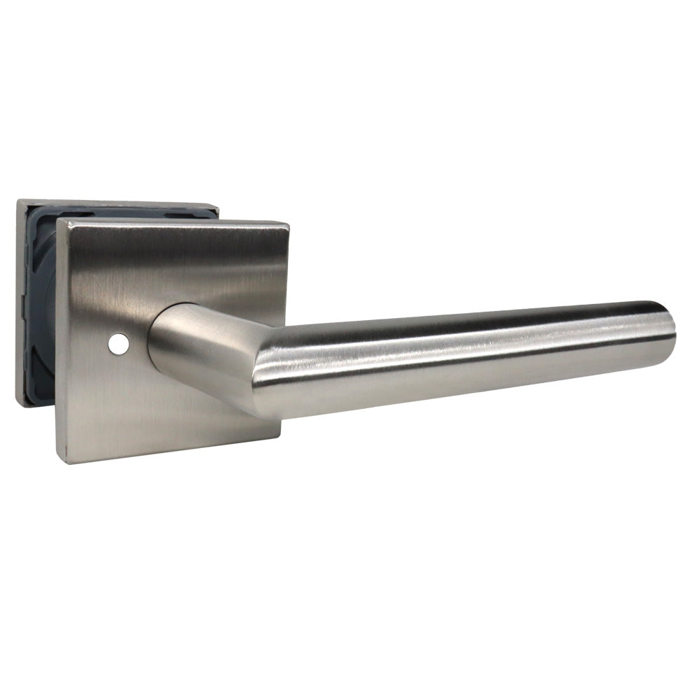 Omnia 12S/238T.PR32D Stainless 12 Lever with Square Rose Privacy 2-3/8" Backset; T Strike; 1-3/8" Door Satin Stainless Steel Finish Sparrow Supply