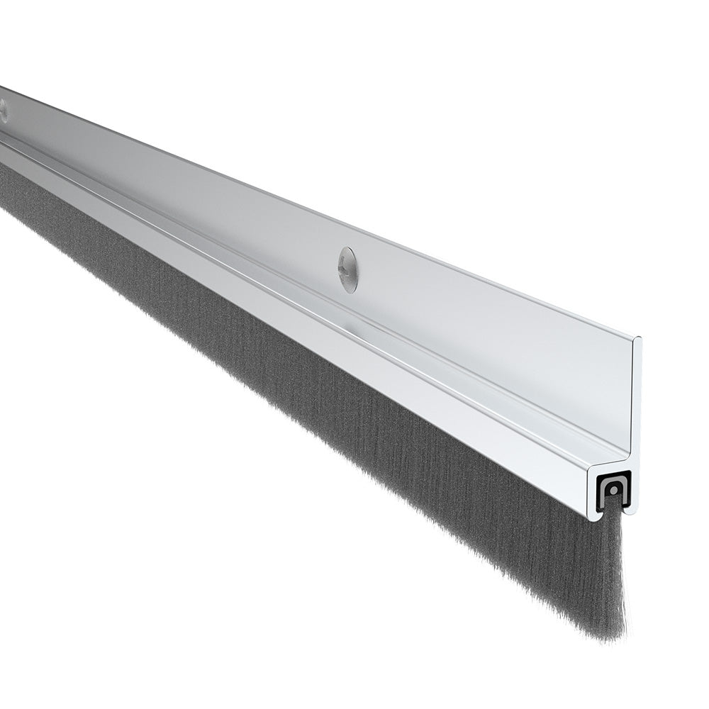 Pemko 18061CNB48 48" (4') 180 Degree Aluminum Retainer Weatherstrip with 5/8" Nylon Brush Clear Aluminum Finish Sparrow Supply