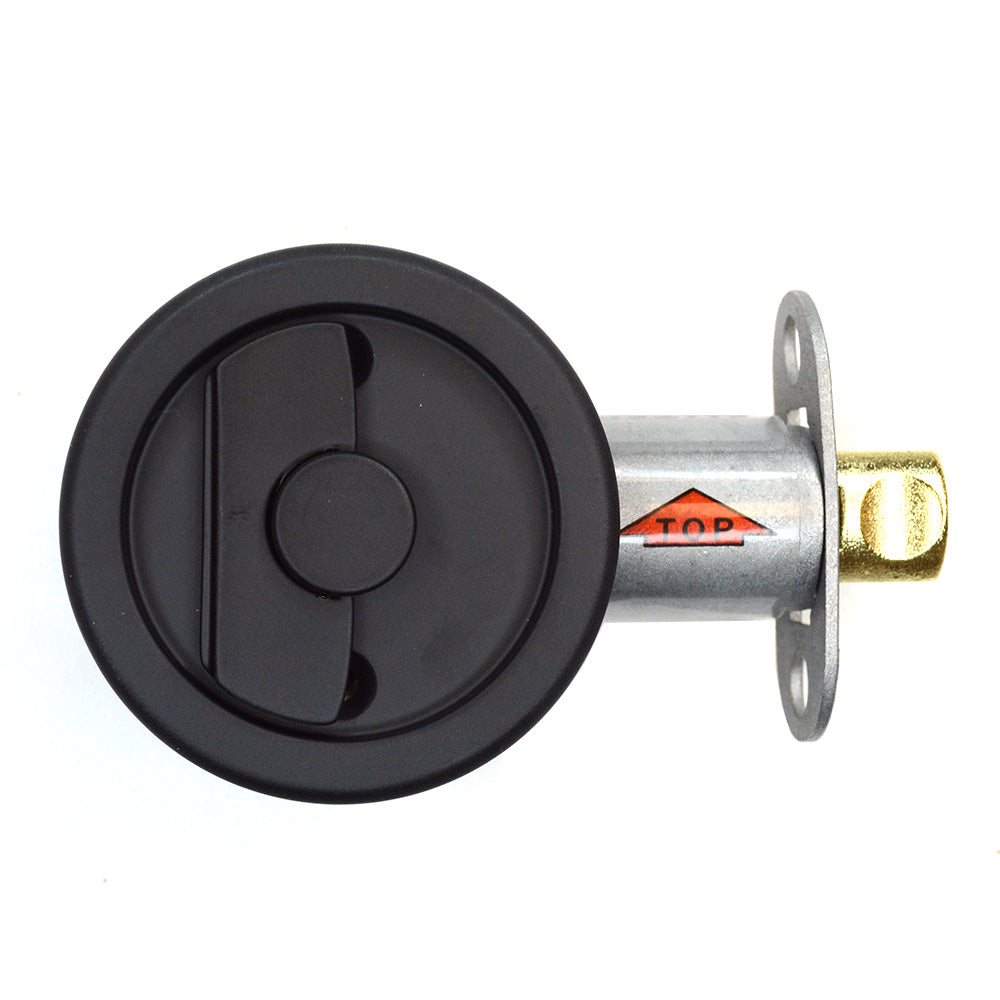 Emtek 2145US19 Round Privacy Pocket Door Tubular Lock with Privacy Strike Plate and Dust Box Flat Black Finish Sparrow Supply