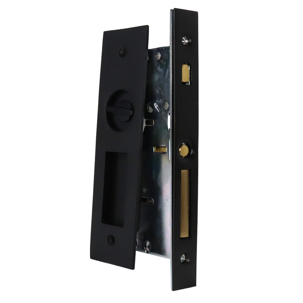 Emtek 2155US19134 Narrow Modern Rectangular Privacy Pocket Door Mortise Lock for 1-3/4" Door Flat Black Finish Sparrow Supply