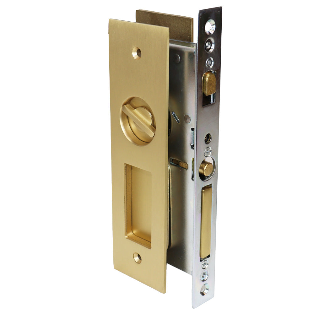 Emtek 2155US4138 Narrow Modern Rectangular Privacy Pocket Door Mortise Lock for 1-3/8" Door Satin Brass Finish Sparrow Supply