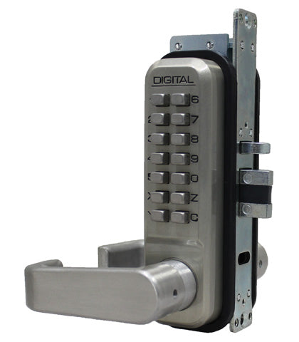 Lockey 2985SNDC Mechanical Keyless Narrow Stile Lever Lock with Passage Function and Double Combination Satin Nickel Finish Sparrow Supply