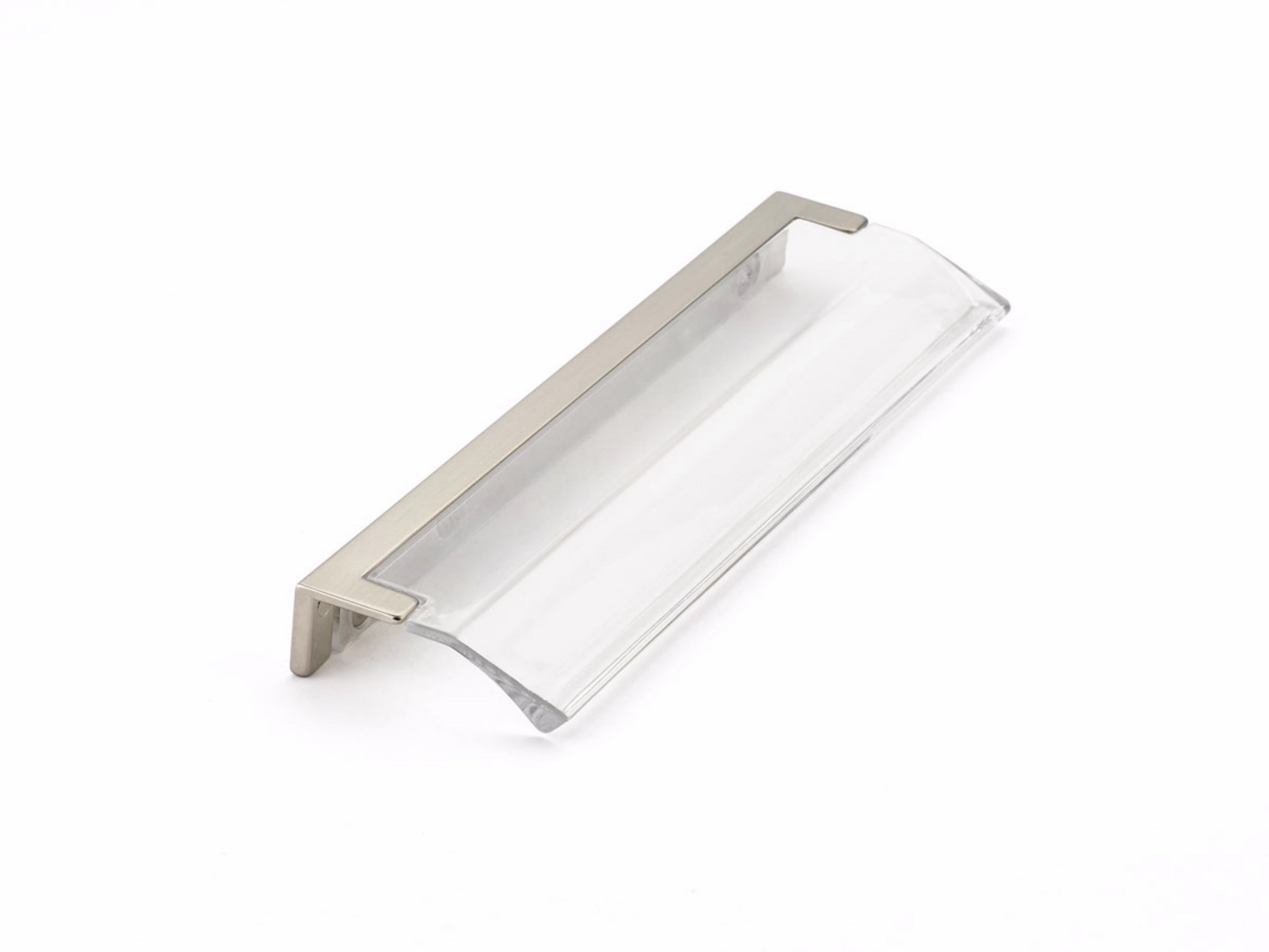 Schaub 324-15-CL 5-1/16" Center to Center Positano Arch Clear Cabinet Edge Pull Satin Nickel Finish Sparrow Supply
