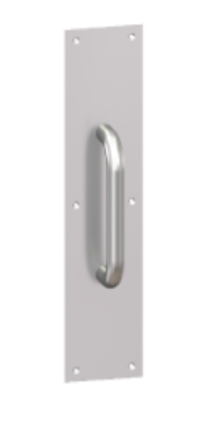 Hager 33E41632D 4" x 16" Square Corner Plate with 3E 6" Center to Center Round Pull Satin Stainless Steel Finish