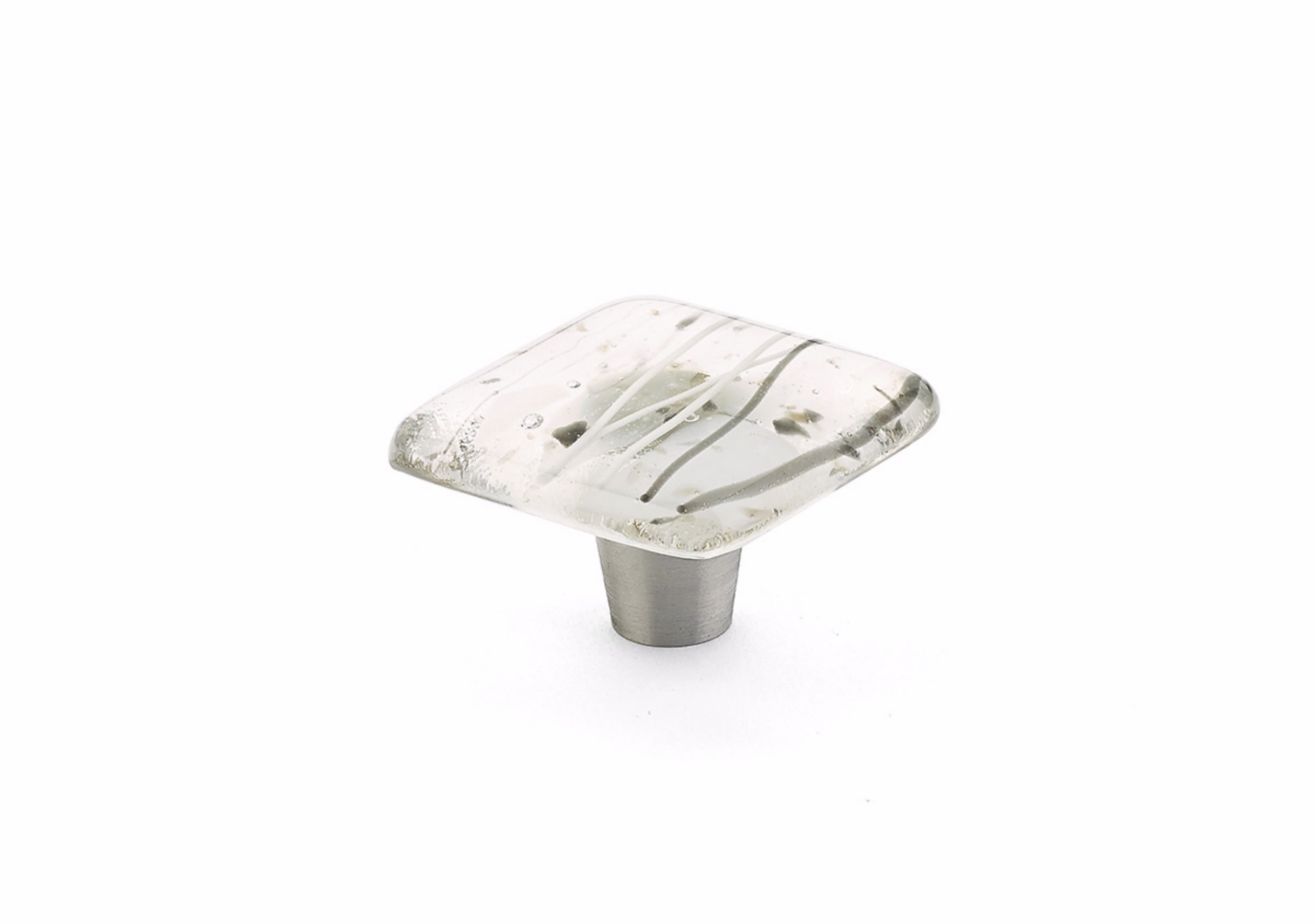 Schaub 34-CWG 1-1/2" Square Glass Ice Cabinet Knob Confetti White Grey Finish Sparrow Supply