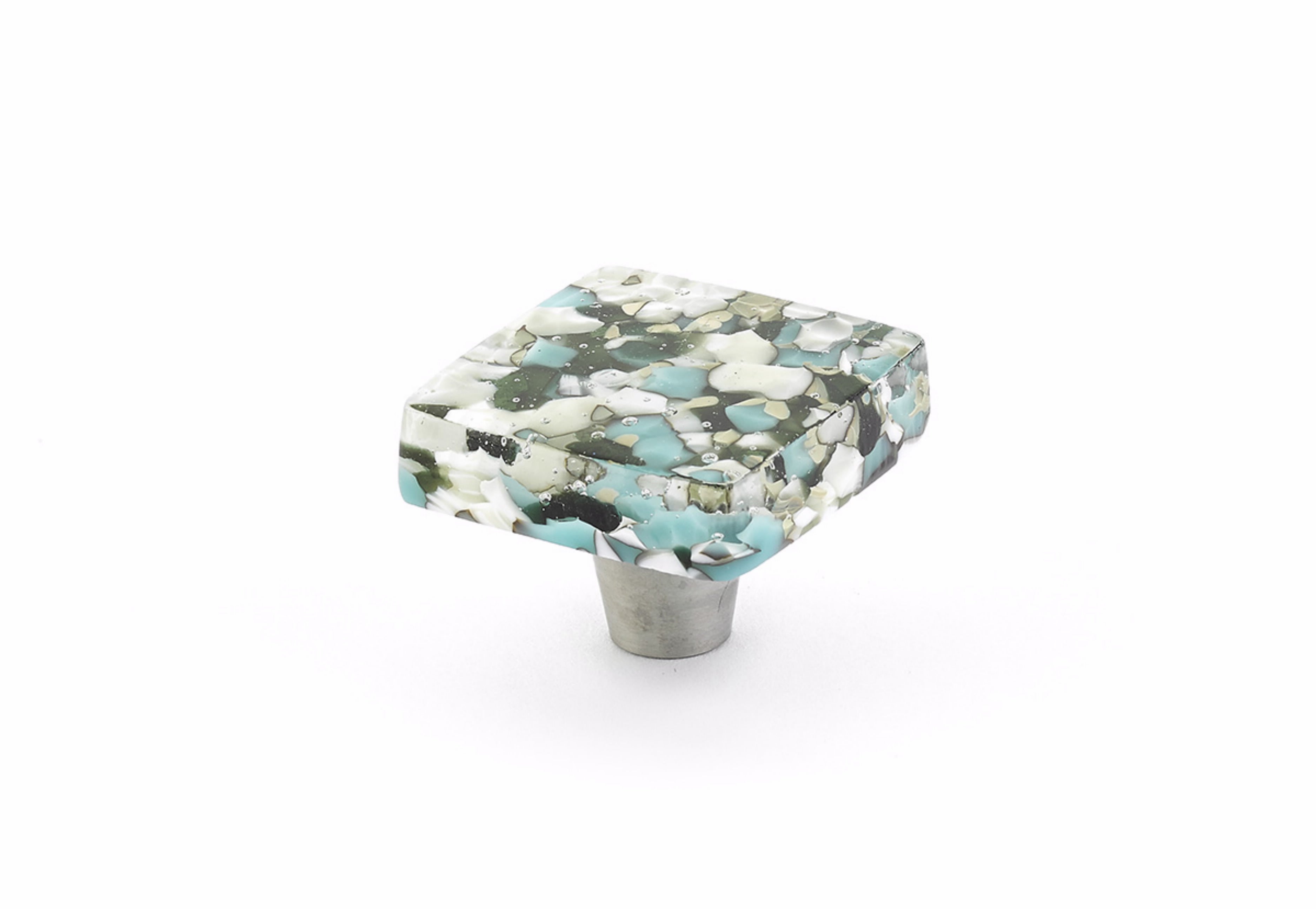 Schaub 34-GBP 1-1/2" Square Glass Ice Cabinet Knob Green Blue Pebbles Finish Sparrow Supply