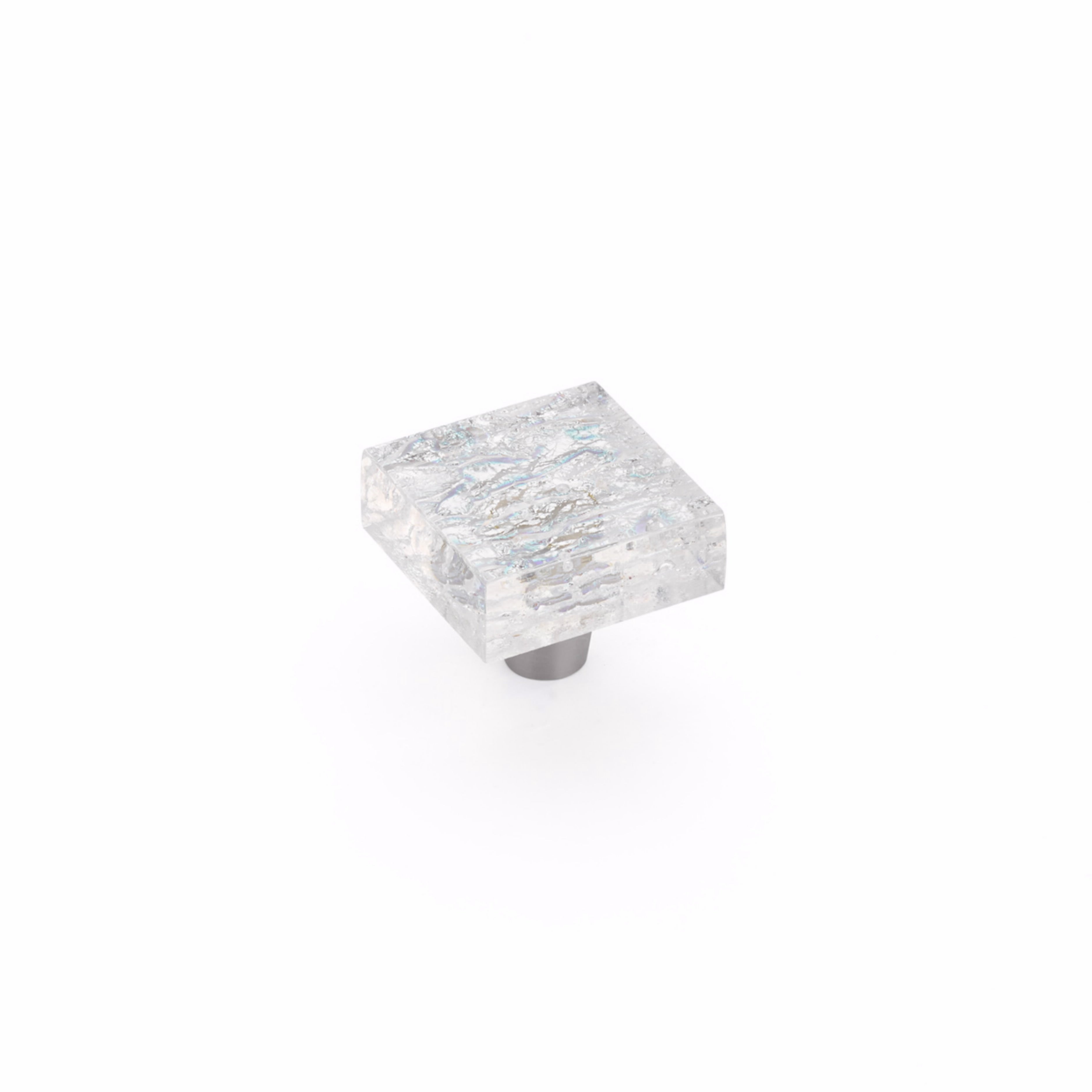 Schaub 34-PCL 1-1/2" Square Glass Ice Cabinet Knob Pearl Clear Finish Sparrow Supply