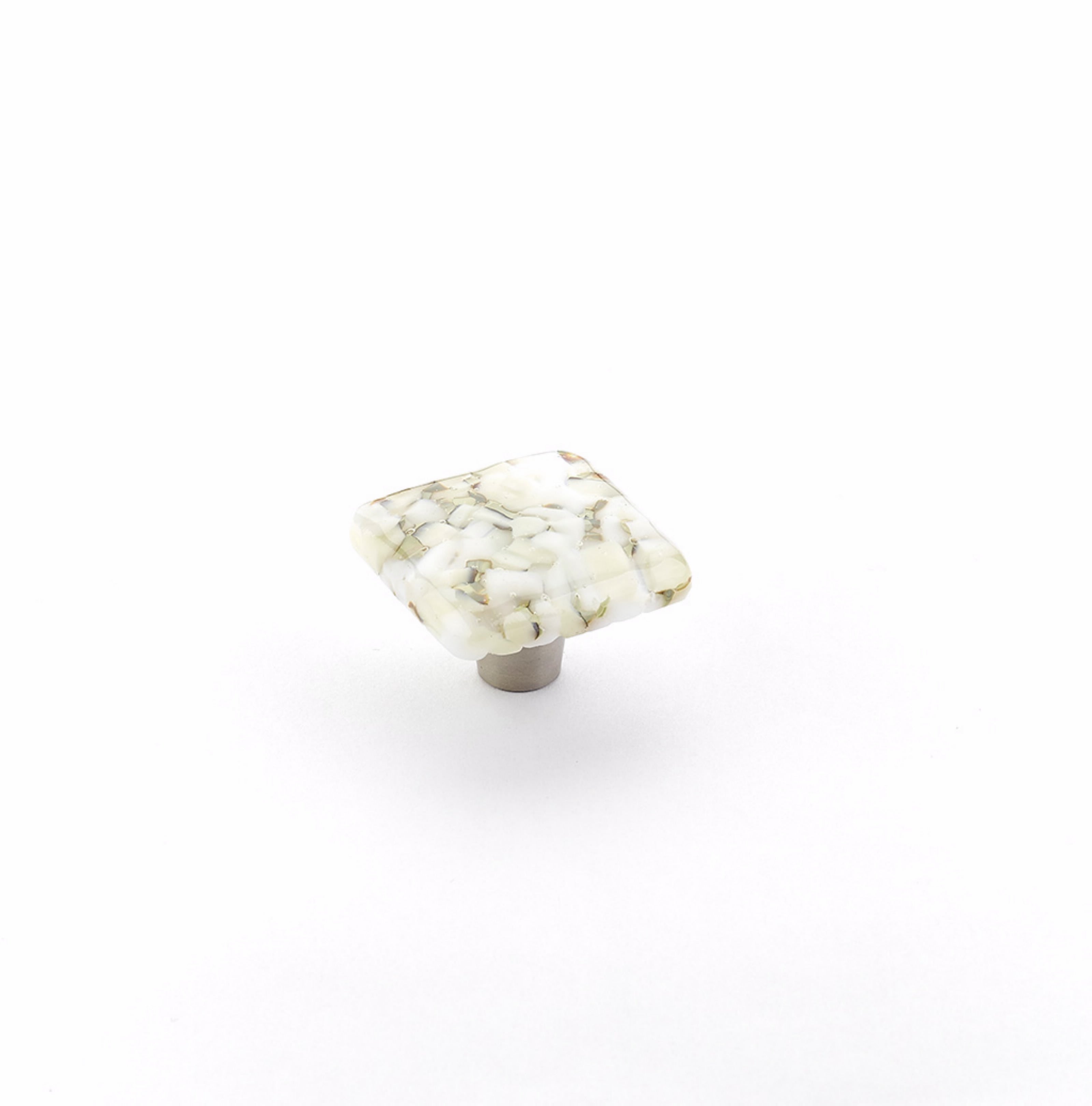 Schaub 34-WLP 1-1/2" Square Glass Ice Cabinet Knob White Lace Pebbles Finish Sparrow Supply