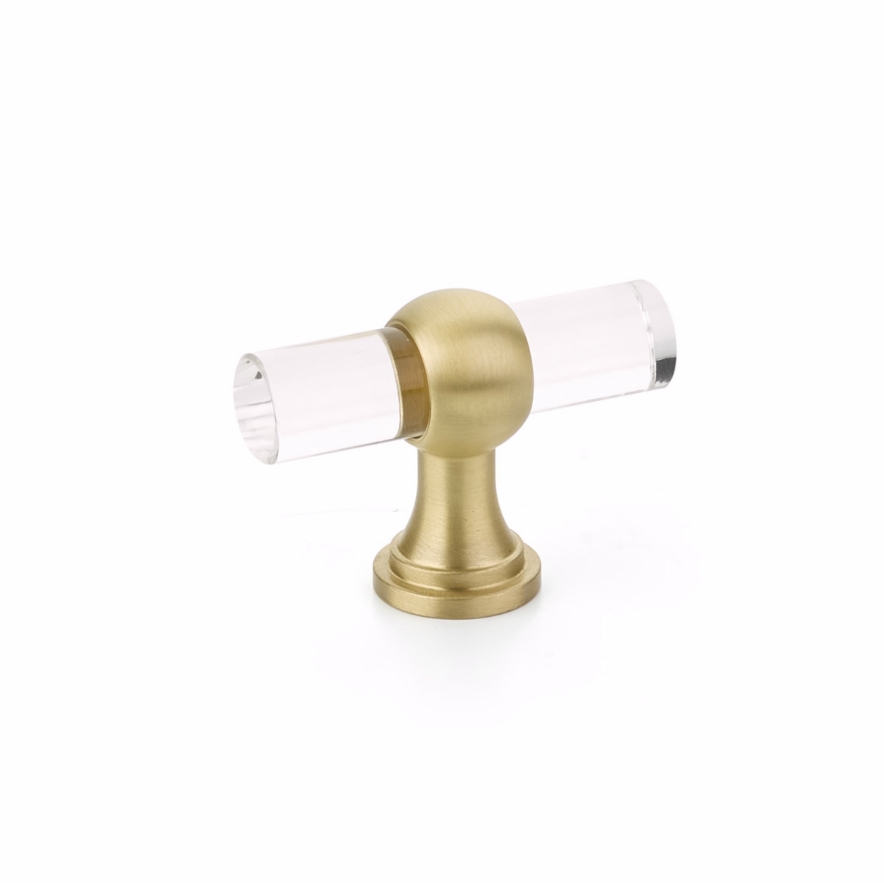 Schaub 411-SB Lumiere Transitional Cabinet T Knob Acrylic Satin Brass Finish Sparrow Supply