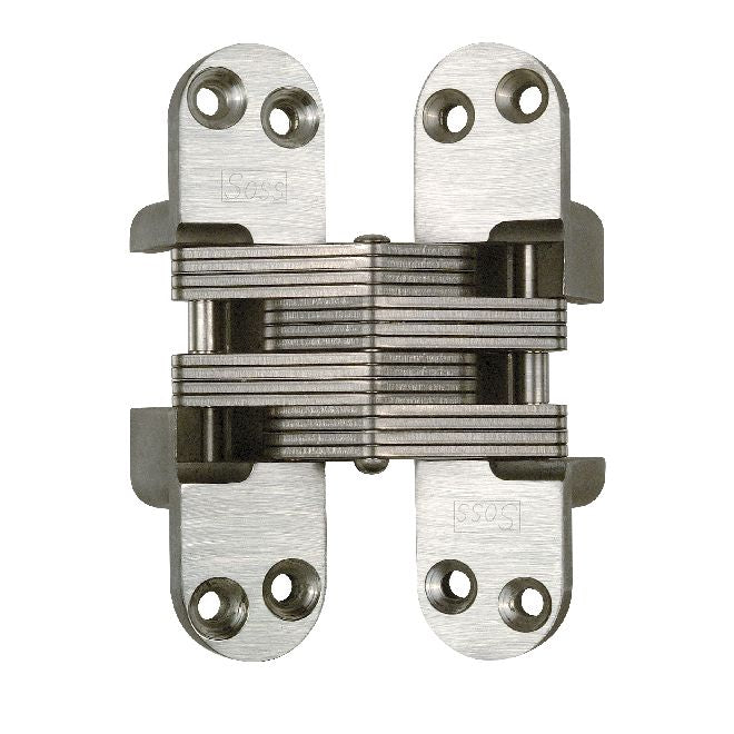 Soss 418SSUS32D 1-1/8" x 4-39/64" Heavy Duty Fire Rated Invisible Hinge for 1-3/4" Doors Satin Stainless Steel Finish
