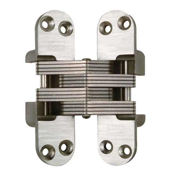 Soss 418US15 1-1/8" x 4-39/64" Heavy Duty Alloy Steel Fire Rated Invisible Hinge for 1-3/4" Doors Satin Nickel Finish