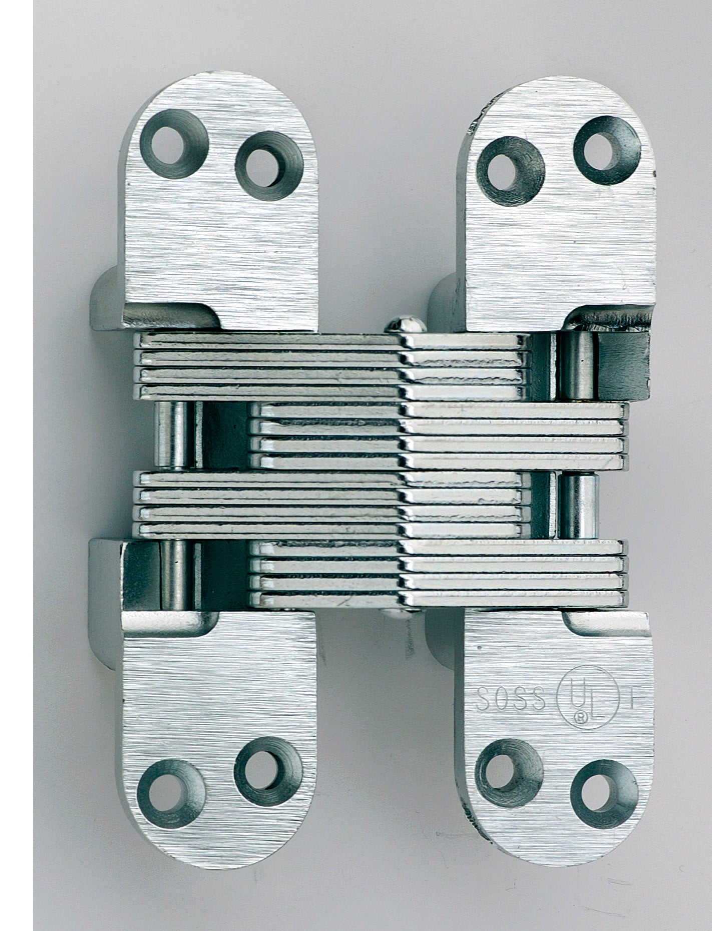 Soss 418US26D 1-1/8" x 4-39/64" Heavy Duty Alloy Steel Fire Rated Invisible Hinge for 1-3/4" Doors Satin Chrome Finish