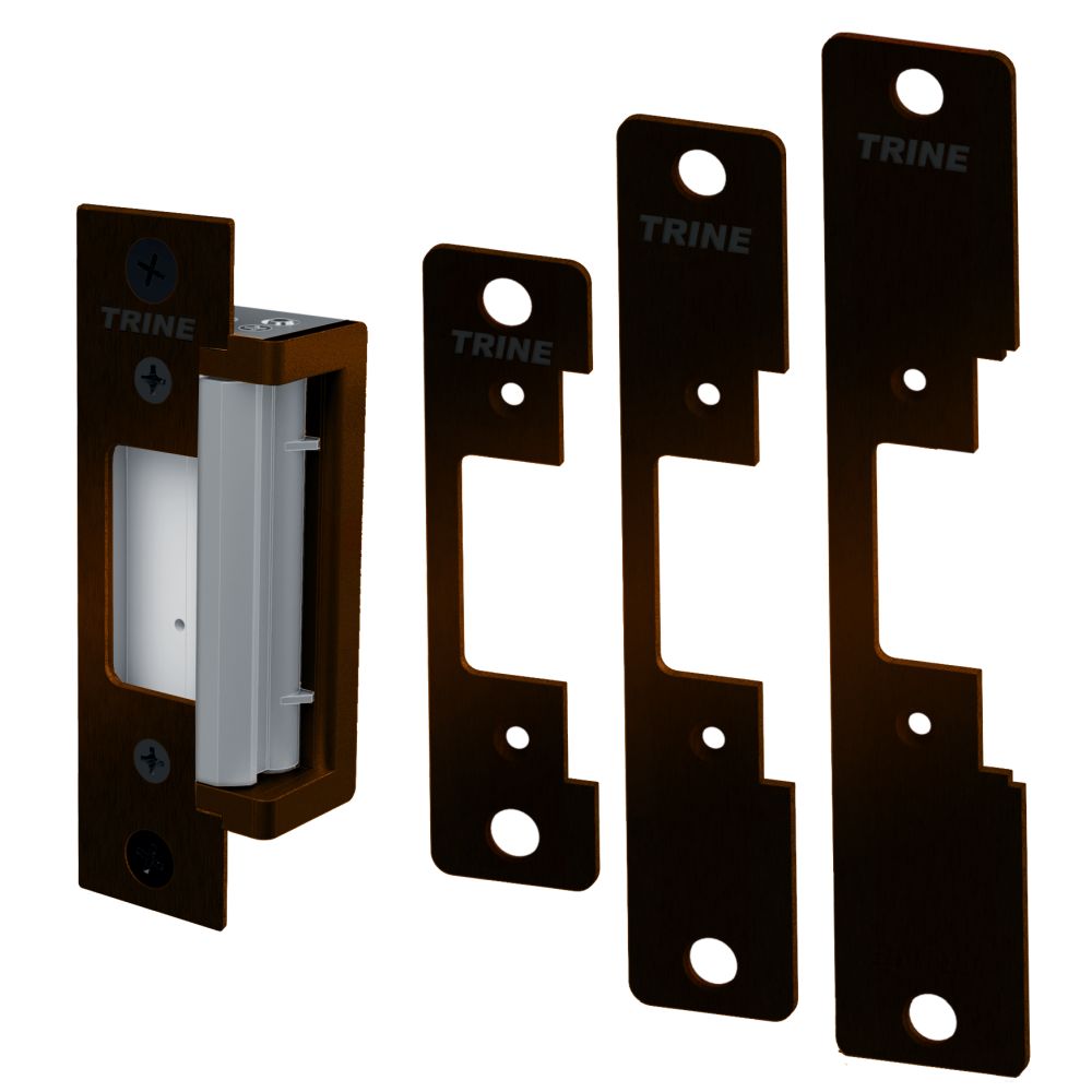 Trine 4300DKBZ Electric Strike for Cylindrical Locks and Deadlatches with 4 Faceplates of CC, CCRD, CC7, and CC8 Dark Bronze Finish