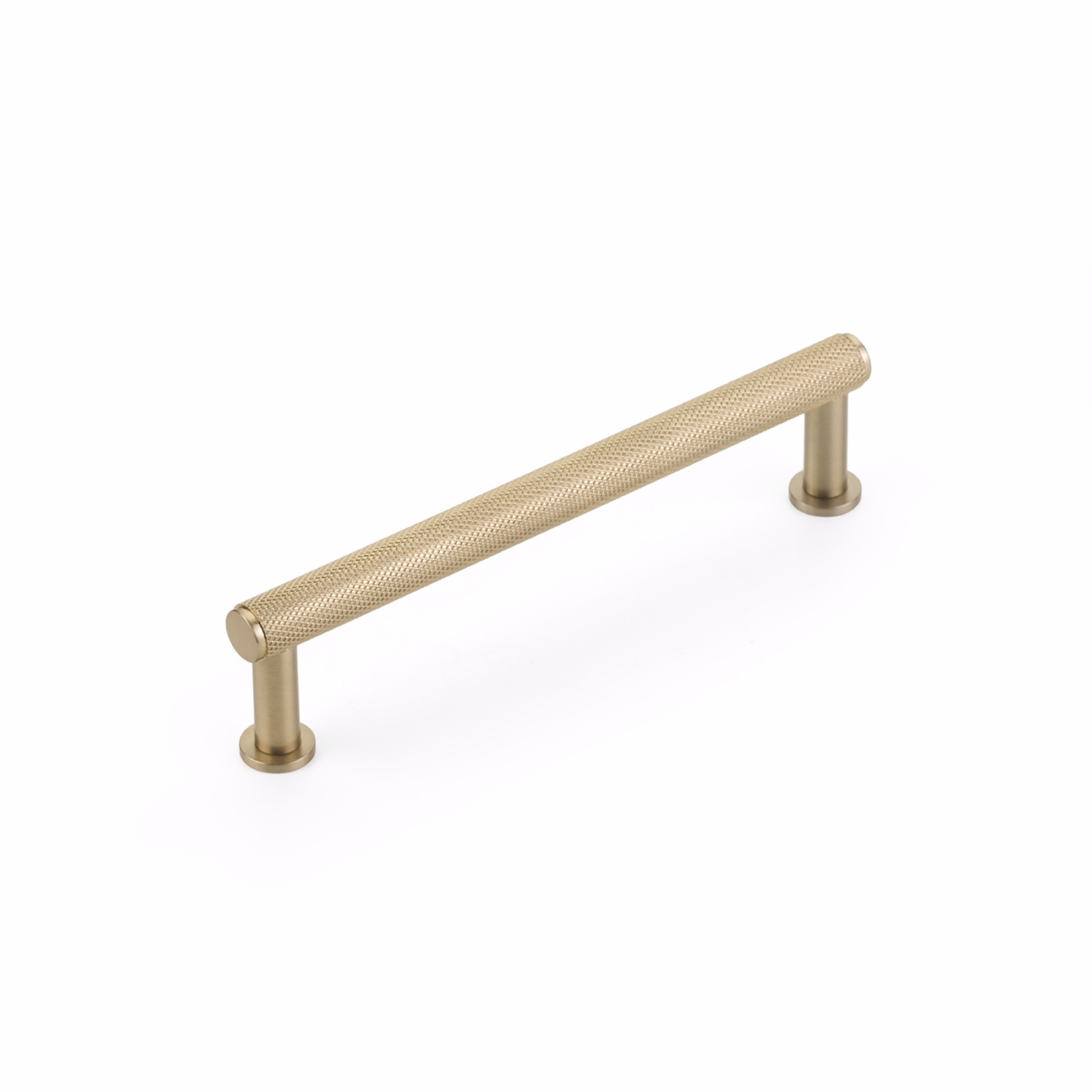 Schaub 5005-SSB 5" Center to Center Pub House Knurled Cabinet Pull Signature Satin Brass Finish Sparrow Supply