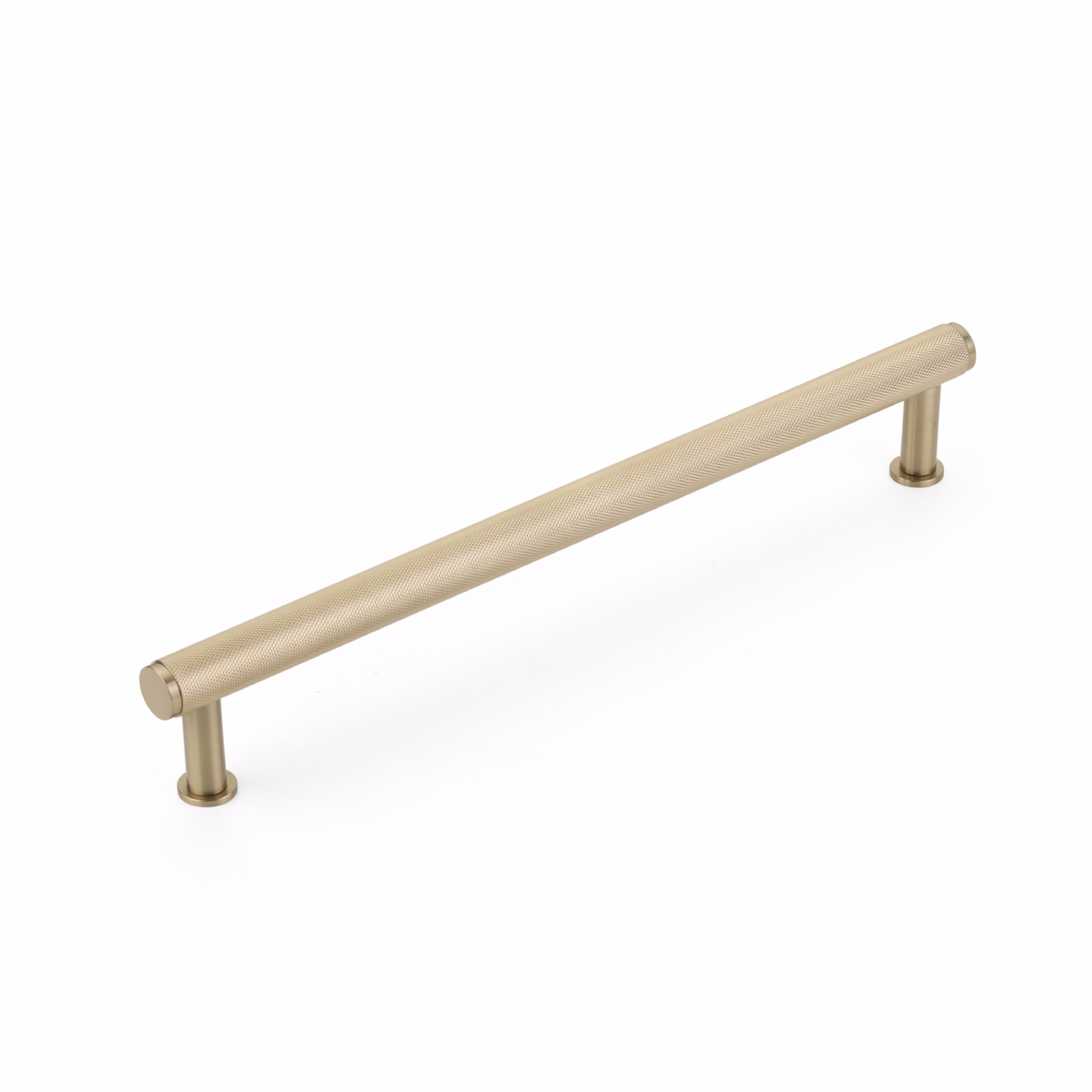 Schaub 5012A-SSB 12" Center to Center Pub House Knurled Appliance Pull Signature Satin Brass Finish Sparrow Supply