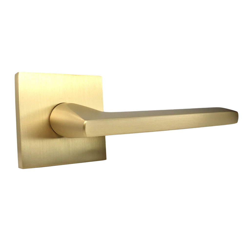 Emtek 5050HLOUS4 Helios Lever Dummy Pair with Square Rose for 1-1/4" to 2" Door Satin Brass Finish Sparrow Supply