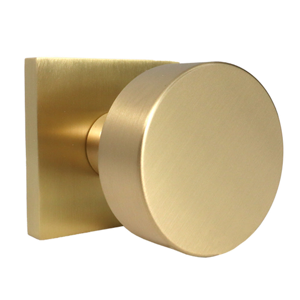 Emtek 5050ROUUS4 Round Knob Dummy Pair with Square Rose for 1-1/4" to 2" Door Satin Brass Finish Sparrow Supply