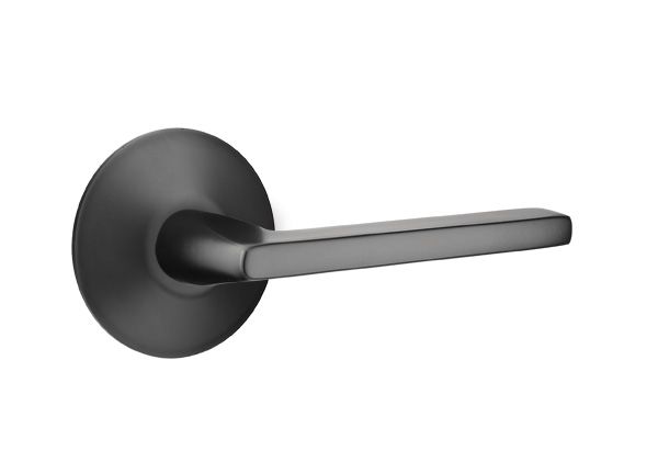Emtek 5107HLOUS19RH Helios Lever Right Hand 2-3/8" Backset Passage with Modern Rose for 1-1/4" to 2" Door Flat Black Finish Sparrow Supply
