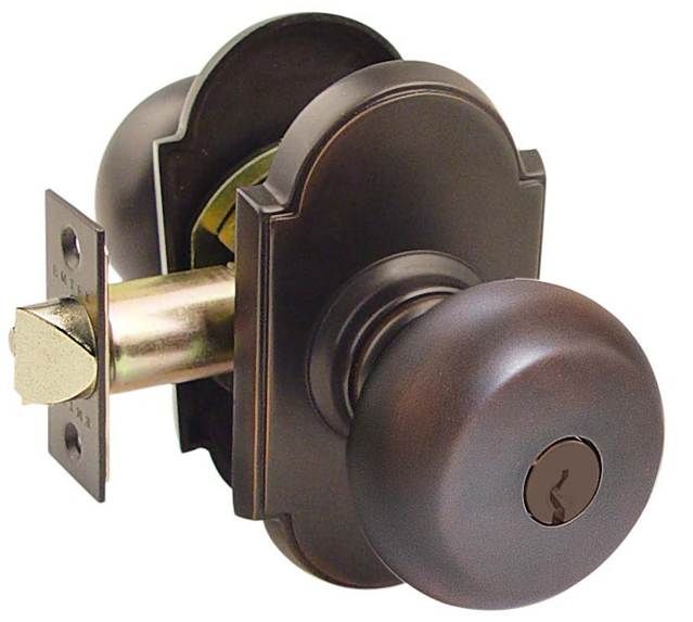 Emtek 5108PUS10B Providence Knob 2-3/8" and 2-3/4" Backset Keyed Entry with # 8 Rose for 1-3/8" to 2-1/16" Door Oil Rubbed Bronze Finish Sparrow Supply