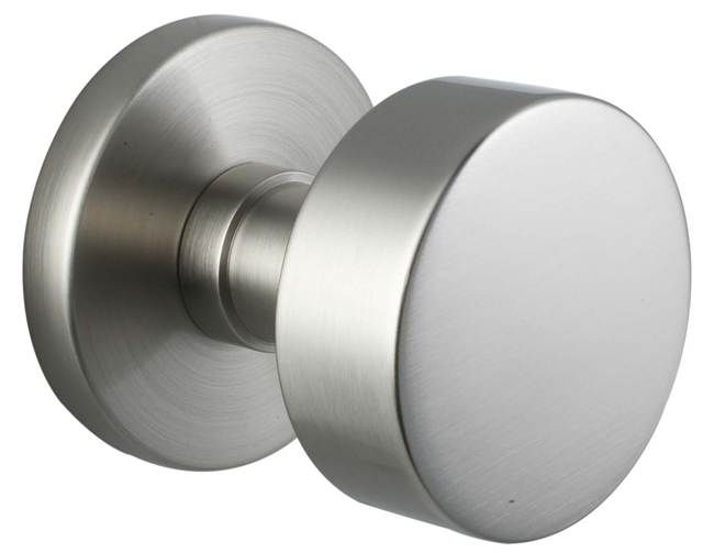 Emtek 5109ROUUS15 Round Knob 2-3/8" Backset Passage with Disk Rose for 1-1/4" to 2" Door Satin Nickel Finish Sparrow Supply