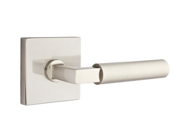 Emtek 5110HECUS15RH Hercules Lever Right Hand 2-3/8" Backset Passage with Square Rose for 1-1/4" to 2" Door Satin Nickel Finish Sparrow Supply