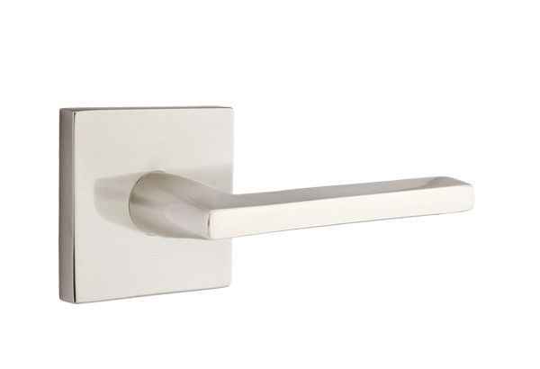 Emtek 5110HLOUS15LH Helios Lever Left Hand 2-3/8" Backset Passage with Square Rose for 1-1/4" to 2" Door Satin Nickel Finish Sparrow Supply