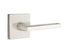 Emtek 5110HLOUS15LH Helios Lever Left Hand 2-3/8" Backset Passage with Square Rose for 1-1/4" to 2" Door Satin Nickel Finish Sparrow Supply