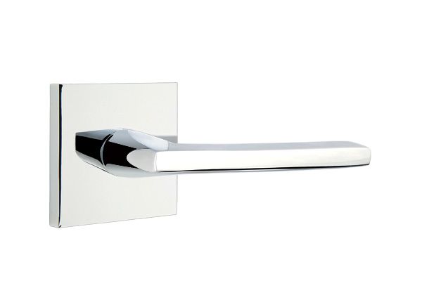 Emtek 5110HLOUS26LH Helios Lever Left Hand 2-3/8" Backset Passage with Square Rose for 1-1/4" to 2" Door Polished Chrome Finish Sparrow Supply