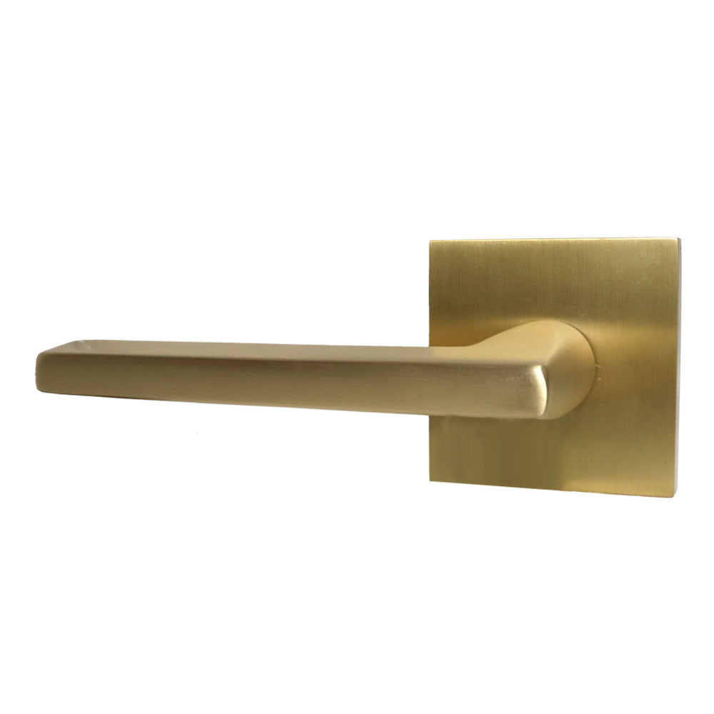 Emtek 5110HLOUS4LH Helios Lever Left Hand 2-3/8" Backset Passage with Square Rose for 1-1/4" to 2" Door Satin Brass Finish Sparrow Supply