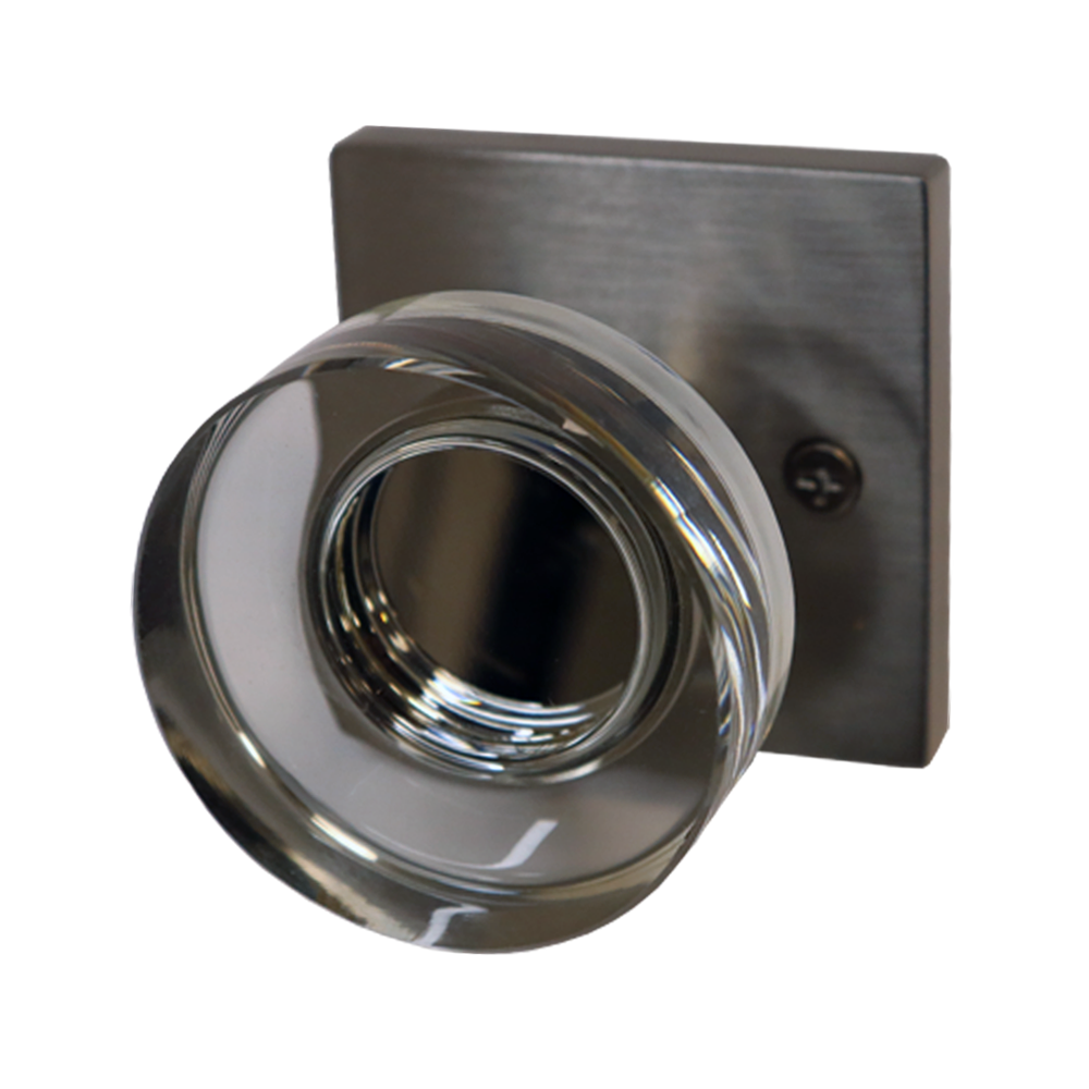 Emtek 5110MDCUS15 Modern Disc Glass Knob 2-3/8" Backset Passage with Square Rose for 1-1/4" to 2" Door Satin Nickel Finish Sparrow Supply