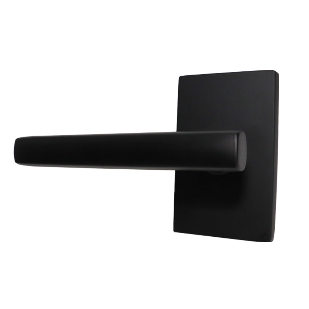 Emtek 5112FRLUS19LH Freestone Lever Left Hand 2-3/8" Backset Passage with Modern Rectangular Rose for 1-1/4" to 2" Door Flat Black Finish Sparrow Supply