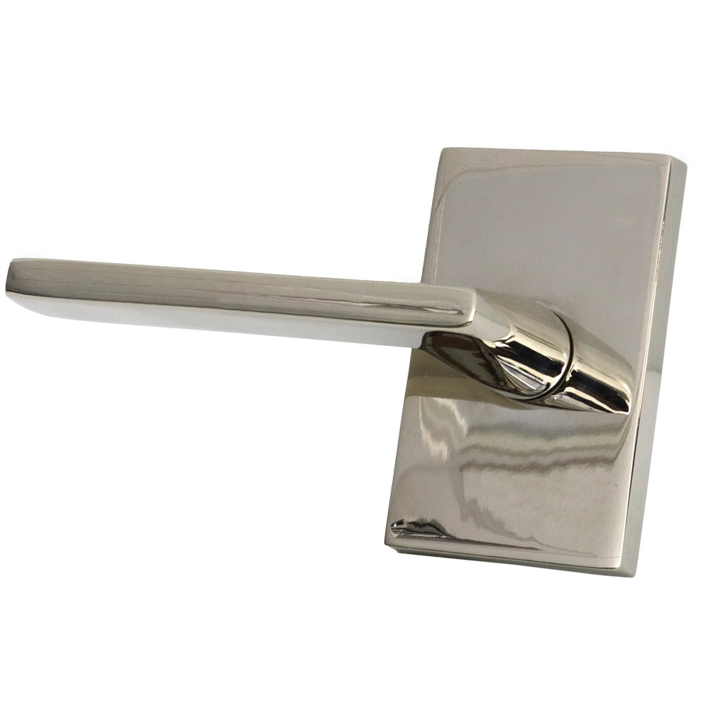 Emtek 5112HLOUS14LH Helios Lever Left Hand 2-3/8" Backset Passage with Modern Rectangular Rose for 1-1/4" to 2" Door Polished Nickel Lifetime Finish Sparrow Supply