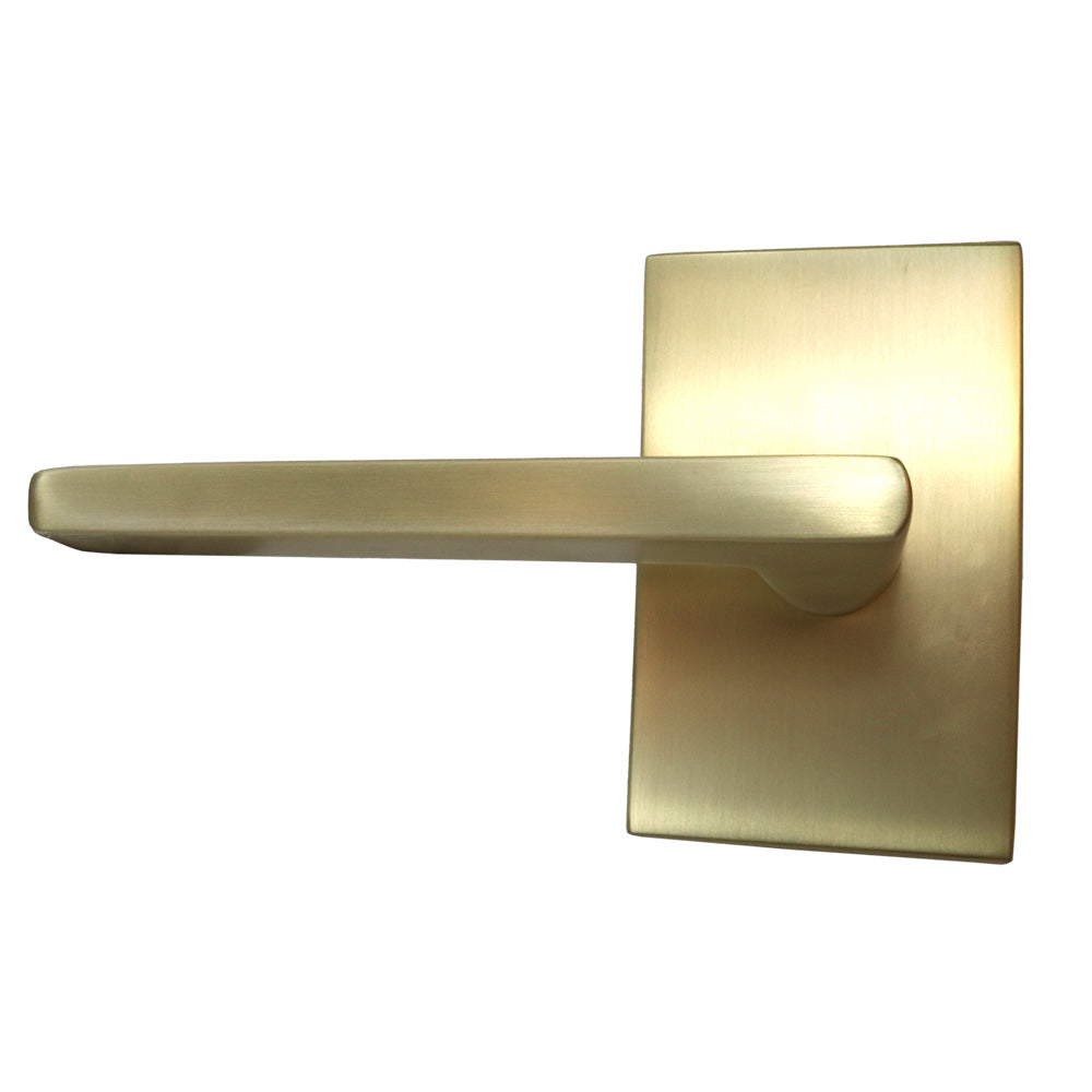 Emtek 5112HLOUS4LH Helios Lever Left Hand 2-3/8" Backset Passage with Modern Rectangular Rose for 1-1/4" to 2" Door Satin Brass Finish Sparrow Supply