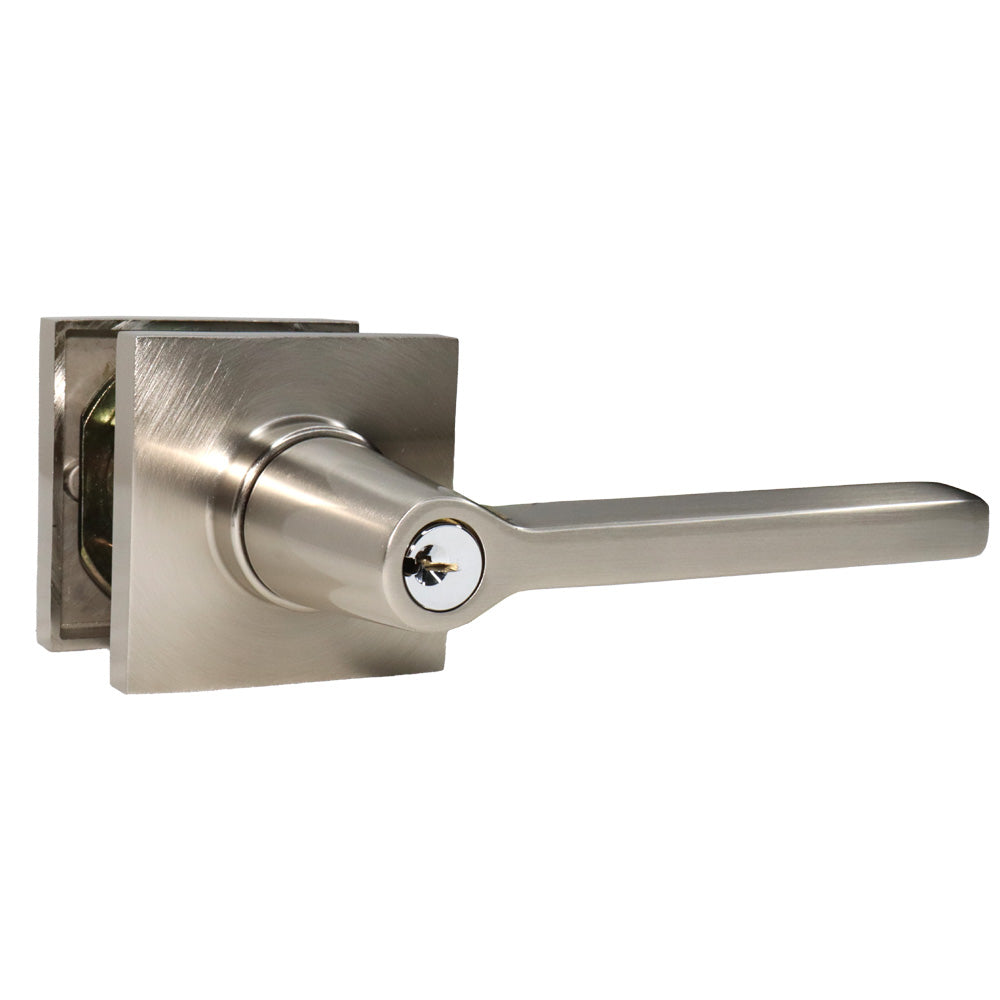 Emtek 5122HLOUS15RH Helios Lever Right Hand 2-3/8" and 2-3/4" Backset Keyed Entry with Square Rose for 1-3/8" to 2-1/16" Door Satin Nickel Finish Sparrow Supply