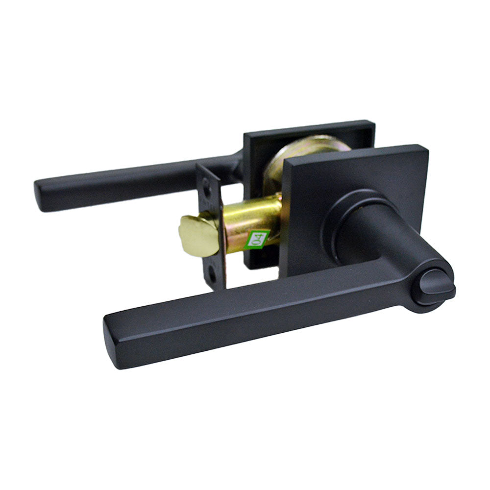Emtek 5122HLOUS19RH Helios Lever Right Hand 2-3/8" and 2-3/4" Backset Keyed Entry with Square Rose for 1-3/8" to 2-1/16" Door Flat Black Finish Sparrow Supply