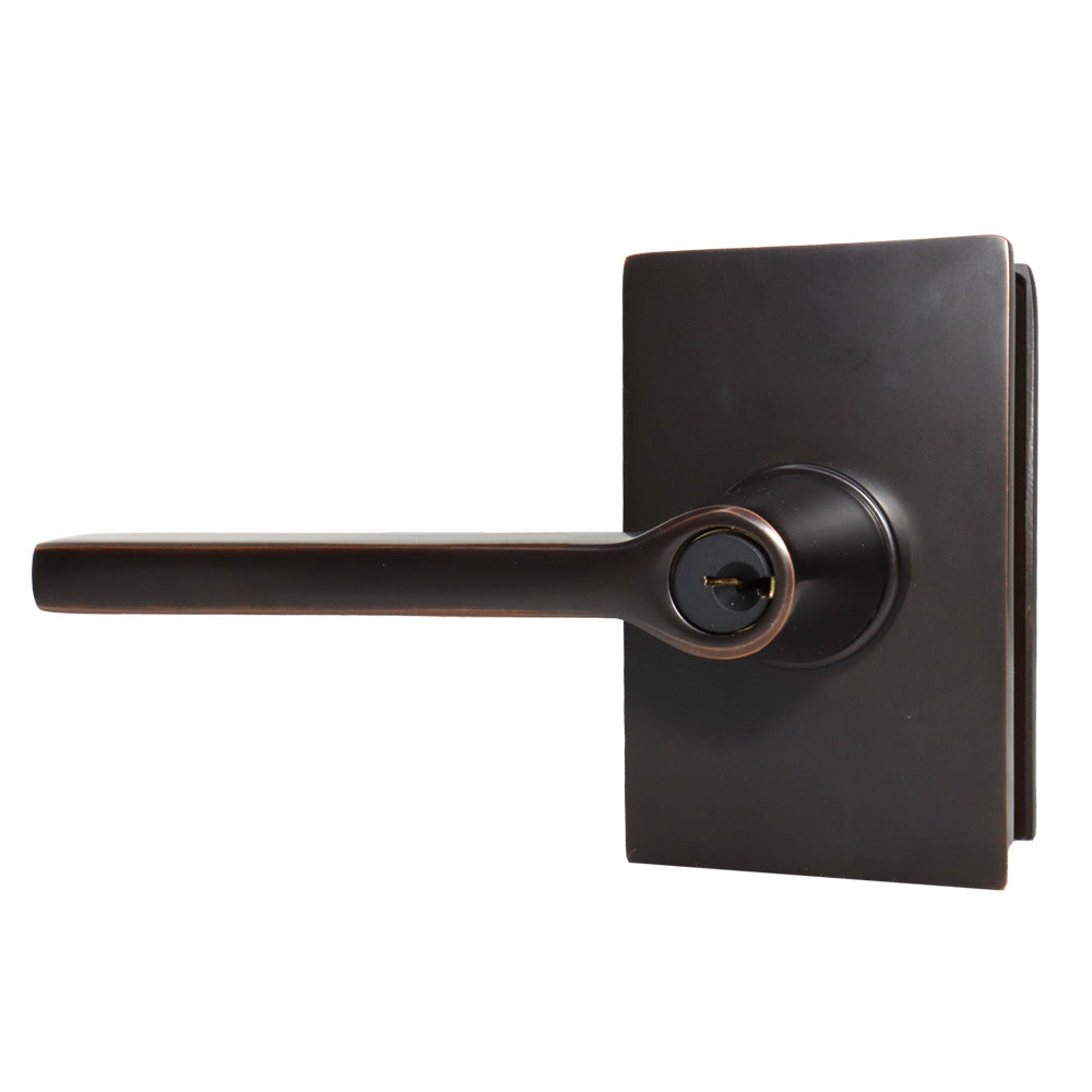Emtek 5123HLOUS10BLH Helios Lever Left Hand 2-3/8" Backset Keyed Entry with Modern Rectangular Rose for 1-3/8" to 2-1/16" Door Oil Rubbed Bronze Finish Sparrow Supply