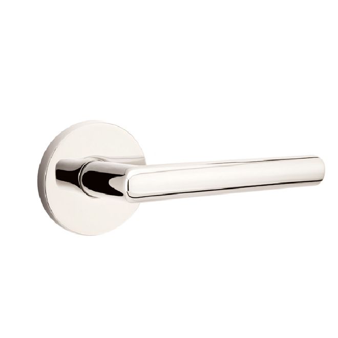 Emtek 5209STUUS14RH Stuttgart Lever Right Hand 2-3/8" Backset Privacy with Disk Rose for 1-1/4" to 2" Door Polished Nickel Lifetime Finish Sparrow Supply