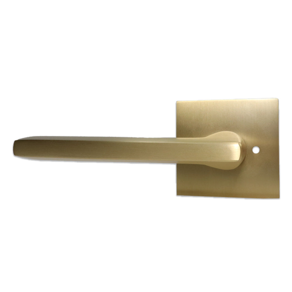 Emtek 5210HLOUS4LH Helios Lever Left Hand 2-3/8" Backset Privacy with Square Rose for 1-1/4" to 2" Door Satin Brass Finish Sparrow Supply