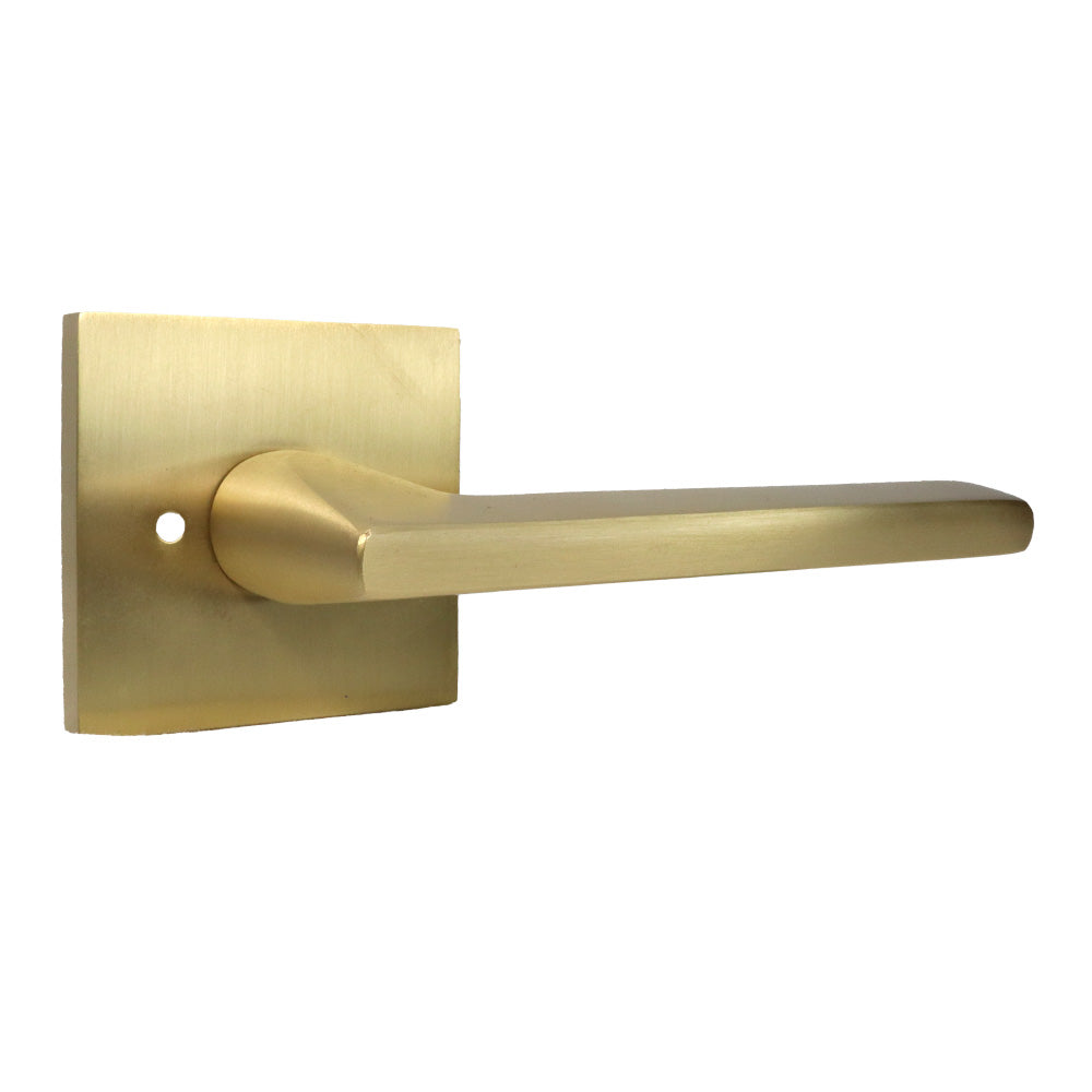 Emtek 5210HLOUS4RH Helios Lever Right Hand 2-3/8" Backset Privacy with Square Rose for 1-1/4" to 2" Door Satin Brass Finish Sparrow Supply