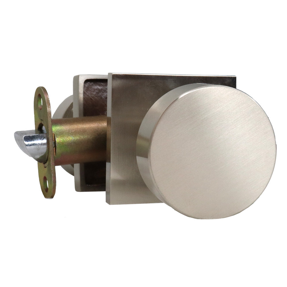 Emtek 5210ROUUS15.RLS Round Knob 2-3/8" Backset with Radius Latch Strike Privacy with Square Rose for 1-1/4" to 2" Door Satin Nickel Finish Sparrow Supply