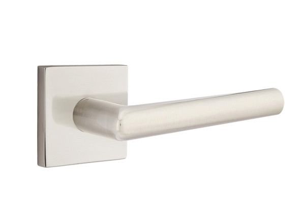 Emtek 5210STUUS15LH Stuttgart Lever Left Hand 2-3/8" Backset Privacy with Square Rose for 1-1/4" to 2" Door Satin Nickel Finish Sparrow Supply