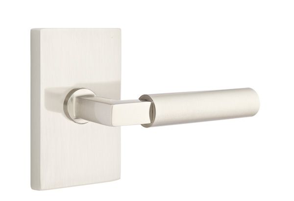 Emtek 5212HECUS15RH Hercules Lever Right Hand 2-3/8" Backset Privacy with Modern Rectangular Rose for 1-1/4" to 2" Door Satin Nickel Finish Sparrow Supply