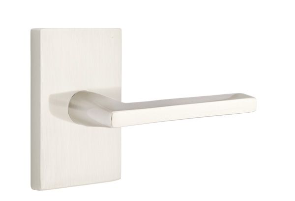 Emtek 5212HLOUS15LH Helios Lever Left Hand 2-3/8" Backset Privacy with Modern Rectangular Rose for 1-1/4" to 2" Door Satin Nickel Finish Sparrow Supply