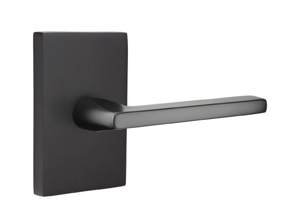 Emtek 5212HLOUS19LH Helios Lever Left Hand 2-3/8" Backset Privacy with Modern Rectangular Rose for 1-1/4" to 2" Door Flat Black Finish Sparrow Supply