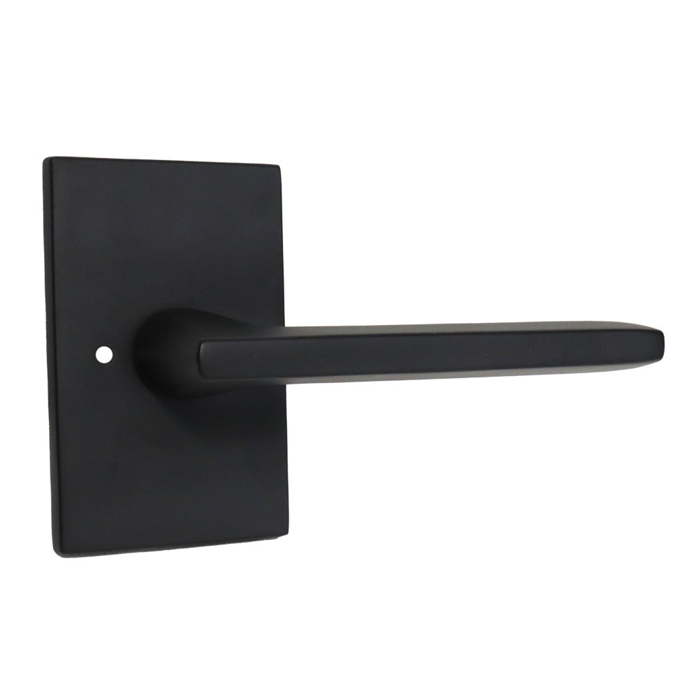 Emtek 5212HLOUS19RH.RLS Helios Lever Right Hand 2-3/8" Backset with Radius Latch Strike Privacy with Modern Rectangular Rose for 1-1/4" to 2" Door Flat Black Finish Sparrow Supply