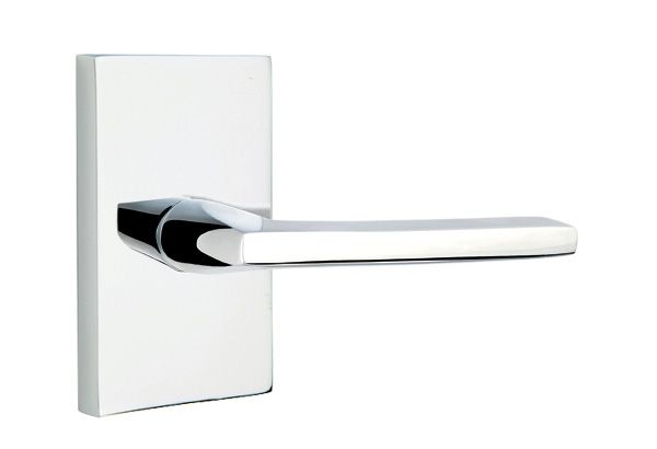 Emtek 5212HLOUS26RH Helios Lever Right Hand 2-3/8" Backset Privacy with Modern Rectangular Rose for 1-1/4" to 2" Door Polished Chrome Finish Sparrow Supply