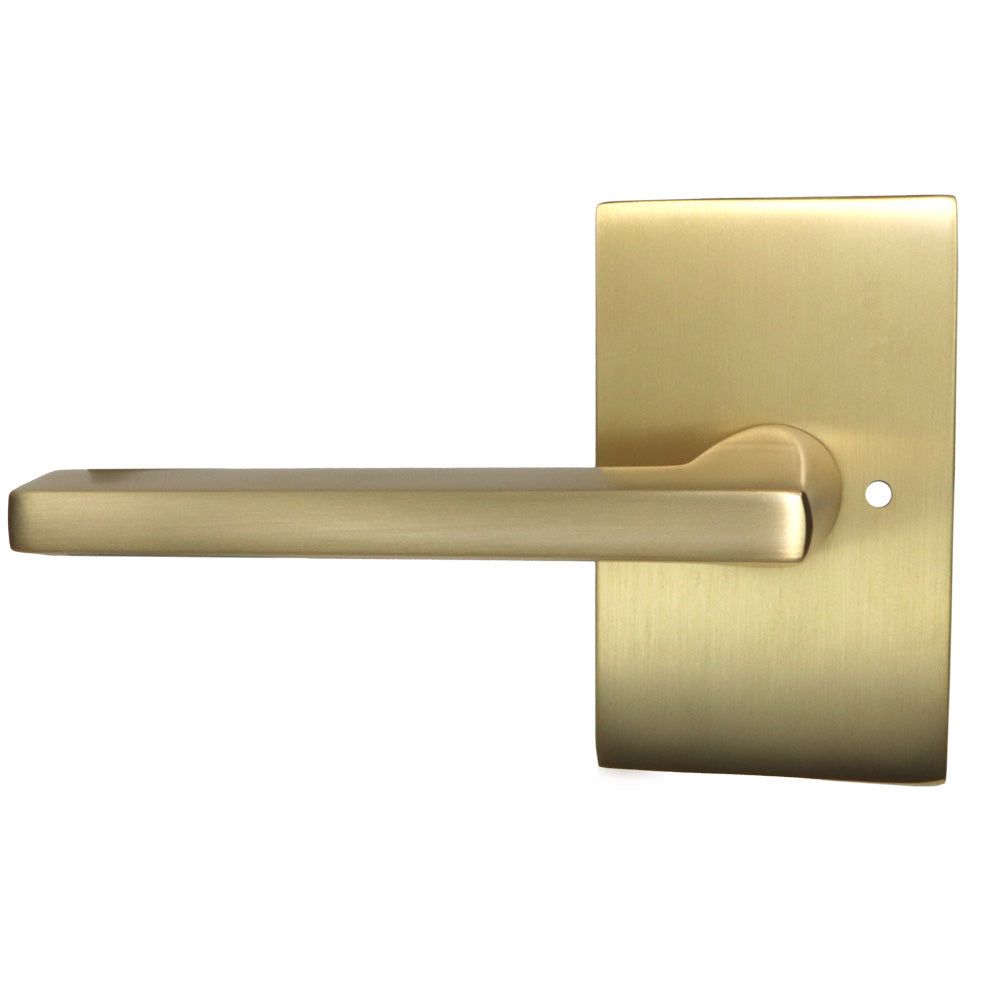 Emtek 5212HLOUS4LH Helios Lever Left Hand 2-3/8" Backset Privacy with Modern Rectangular Rose for 1-1/4" to 2" Door Satin Brass Finish Sparrow Supply